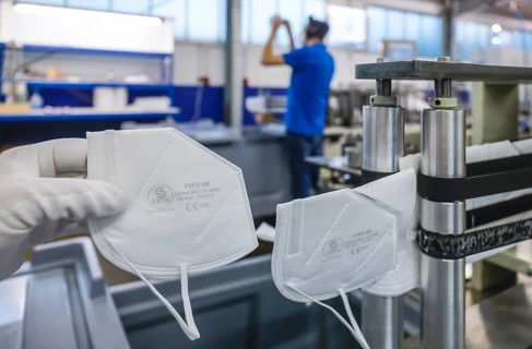 Wuppertal, North Rhine-Westphalia, Germany - FFP2 masks production Made In Germany at Sentias