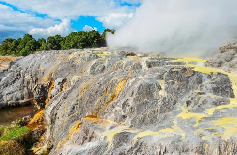 Geysers erupting, Te Puia Thermal Valley, Rotorua, Bay of Plenty, North Island, New Zealand,