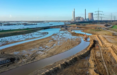 Dinslaken, North Rhine-Westphalia, Germany, New Emscher estuary into the Rhine. Construction site