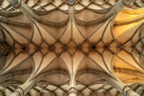 The Gothic choir vault in the Protestant parish church of St Michael, Schwäbisch Hall,