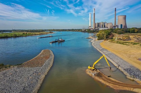 Dinslaken, Voerde, North Rhine-Westphalia, Germany, Emscher estuary into the Rhine. Construction