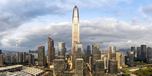 Skyline with skyscrapers city centre panorama Futian district in Shenzhen, China, Asia