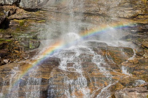 Rainbow. Melnikfall, a waterfall located at the Malta Hochalm road. Carithia, Austria, Europe