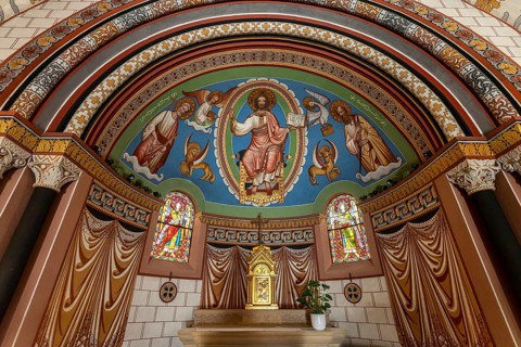 Apse fresco of the Saint-Léon IX Chapel in Eguisheim, Alsace, France, Europe