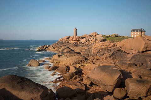 Lighthouse Mean Ruz at Ploumanach, Cotes d'Armor in the last evening light
