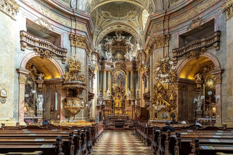 Interior of the baroque St Peter's Church in Vienna, Austria, Europe