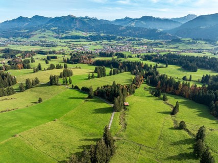 Mountain range near village Wertach, view to village Wertach, aerial view, Allgaeu, Bavaria,