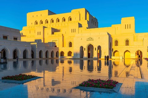 The main square in front of the Royal Opera in the evening light, Muscat, Arabian Peninsula,