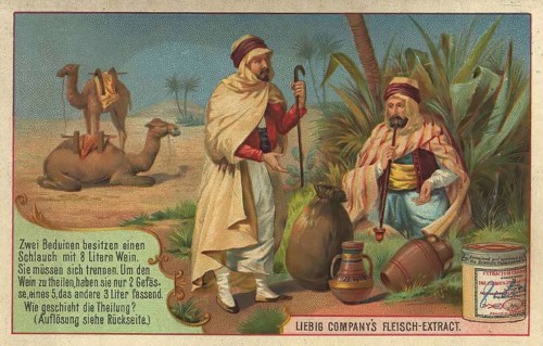 Picture series Riddle, Bedouins distributing water, Liebig picture, digitally restored reproduction