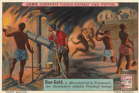 Picture series The Gold, mining operation in Transvaal with compressed air, stone drill, Liebig