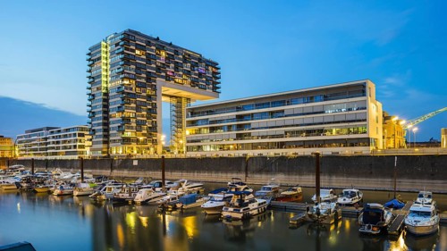 Marina, Kranhaus, Rheinauhafen, Cologne, North Rhine-Westphalia, Germany, Europe