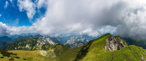 Drone image, view from the Gamsfeld into the Osterhorn group, Russbach, Salzkammergut, Salzburg