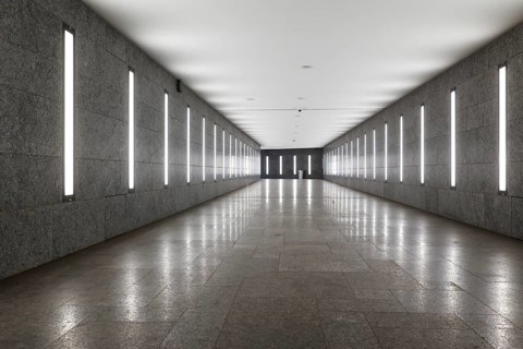 Tunnel subway to Museumsinsel underground station illuminated with LED light, Berlin, 07.02.2025,