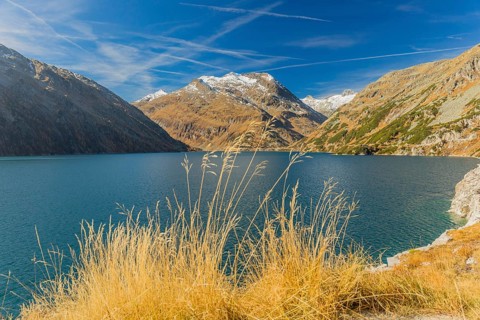 Kölnbrein reservoir on a bright sunny morning. Carithia, Austria, Europe