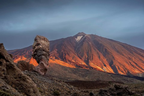 Panorama at sunrise on the Roque Chinchado, also known as the Stone Tree or Finger of God, landmark