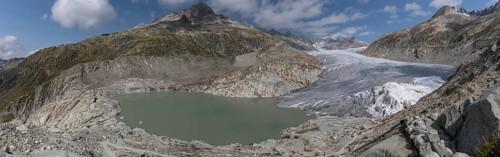 Rhone Glacier, Obergoms VS, Wallis, Switzerland. Under the white blankets is the ice grotto