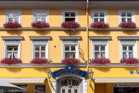 Architecture in the shopping street of Murnau am Staffelsee, Bavaria, Germany, Europe