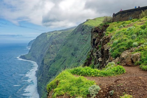 View of the cliffs and the Atlantic Ocean from the Ponta do Pargo lighthouse viewpoint, Madeira,