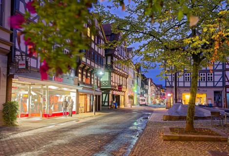 The Lange Straße in the old town centre of Hannoversch Münden with half-timbered houses in the