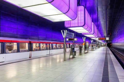 Hochbahn Hamburg metro metro station at Hafencity University station in Hamburg, Germany, Europe