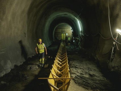 Workers in cross-passage 70 in construction lot H53, Brenner Base Tunnel, Wolf, Tyrol, Austria,