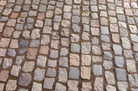 Close-up of a cobblestone pavement showing a rustic and traditional street design, Germany, Europe