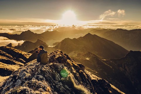 Sunrise hike on the Hochplatte in the Ammergau Alps, Ammergebirge in the Allgäu, Bavaria, Germany,