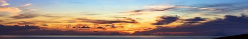 Panorama of Sunset over Aeolian Islands and Stromboli Volcano from Nicotera, Aeolus, Sicily,
