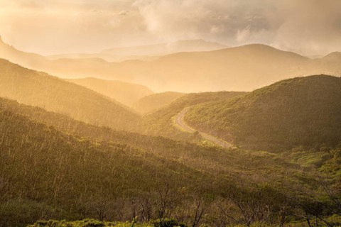 View from a path below the summit of Garajonay to other mountains of the Garajonay National Park