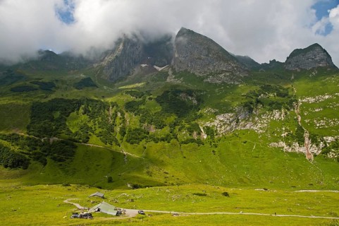 East side of the Hoefats 2259m, from Laufbacher Eck-Weg, Allgaeuer Alpen, Allgaeu, Bavaria,