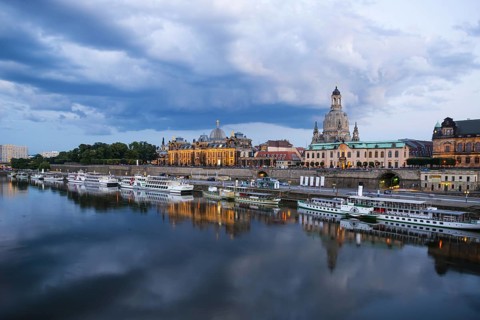 Elbe, paddle steamer, Bruehl's Terrace, Academy of Fine Arts, dome of the Church of Our Lady,
