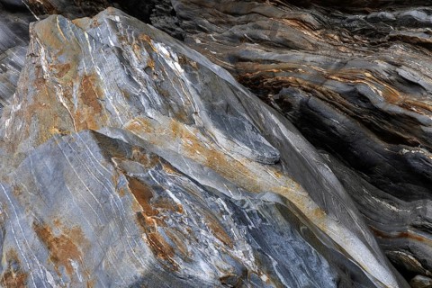 Rocks, granite rock structures in the Maggia River near Ponte Brolla, in the Maggia Valley, Valle