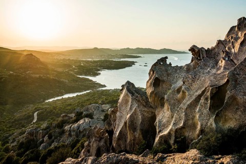 Bizarre granite rocks, Roccia dell Orso, sunset, Capo d'Orso, Palau, Costa Smeralda, Sardinia,