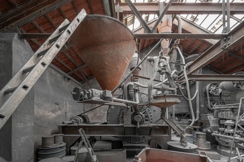 Zinc powder grinding mill in a metal powder mill, founded in 1900, Igensdorf, Upper Franconia,