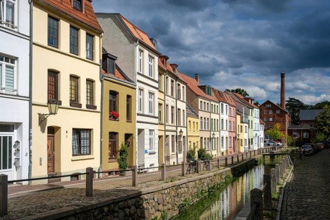 Wismar, Mecklenburg-Western Pomerania, Germany, renovated old town of the Hanseatic city of Wismar,