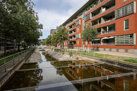 Duisburg, Ruhr area, North Rhine-Westphalia, Germany, sponge city. Climate-resilient city. Modern