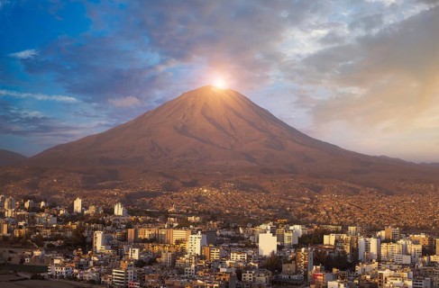 Arequipa, Peru. Sunset view of the Misti Volcano