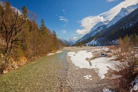 Isar valley nature conservancy area. The wild Isar river flows through its gravel bed