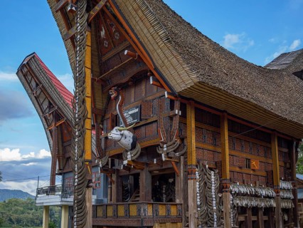 Traditional colourful houses in Tana Toraja, Rantepao, Sulawesi, Indonesia, Asia
