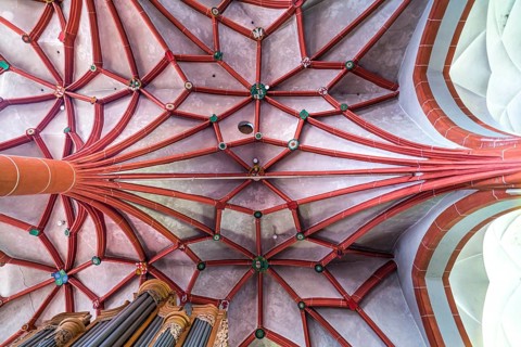 Star vault in the interior of the Catholic parish church of St Martin in the Ediger district,