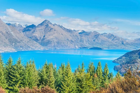 View across Lake Wakatipu and Remarkables Mountain Range, Queenstown, South Island, New Zealand,