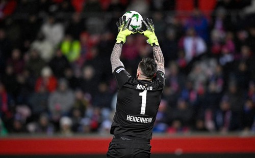 Goalkeeper Kevin Müller 1. FC Heidenheim 1846 FCH (01) Action on the ball UEFA Conference League,
