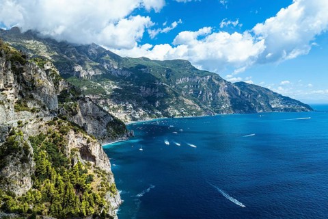 Amalfi Drive from a drone, Amalfi Coast, Positano, Italy, Europe