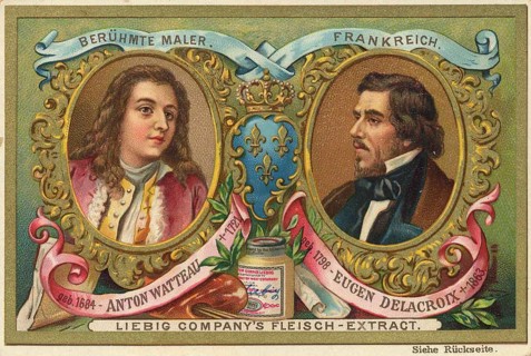 Picture series famous painters, France, Anton Watteau and Eugen Delacroix, Liebig picture,