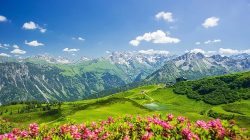 Panorama of the Fellhorn, central main ridge of the Allgäu Alps, Allgäu, Bavaria, Germany, Europe