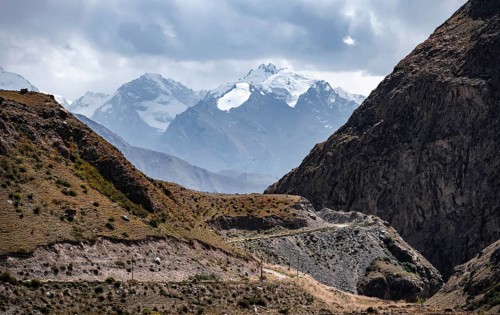 Picturesque mountain landscape with white mountain peaks, Tian Shan Mountains, Issyk-Kul,