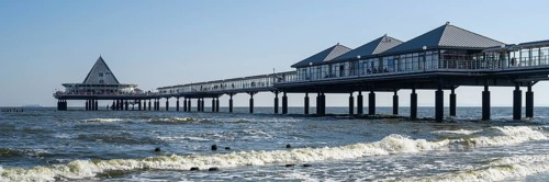 Waves in front of the pier, Heringsdorf, Usedom Island, Baltic Sea, Mecklenburg-Western Pomerania,