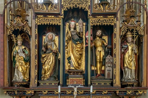 Altar of the Cross in the Catholic parish church of St George, Dinkelsbühl, Middle Franconia,