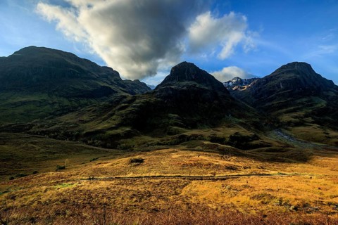 Mountain landscape, cloudy mood, autumn, Three Sisters, Glencoe, Scottish Highlands, Scotland,