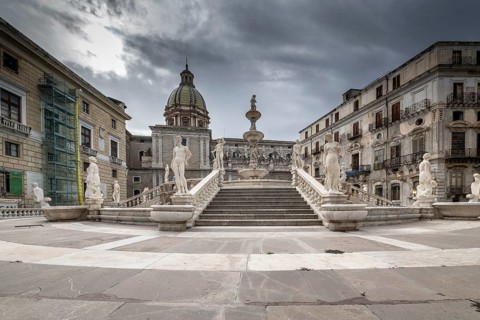 Palermo Old Town, Fontana Pretoria, Sicily, Italy, Europe